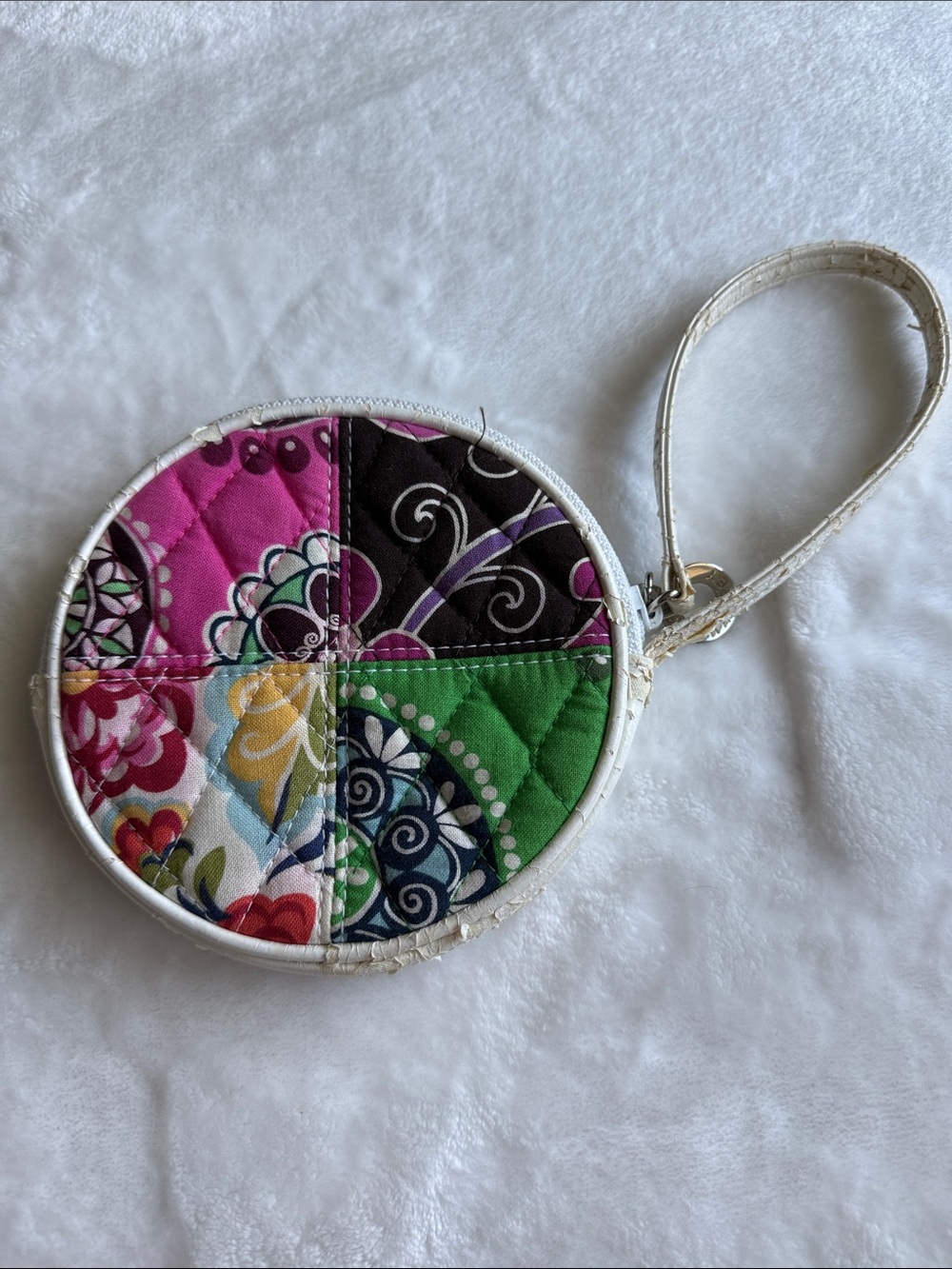 Vera Bradley Round Quilted Wristlet with Colorful Floral Patchwork